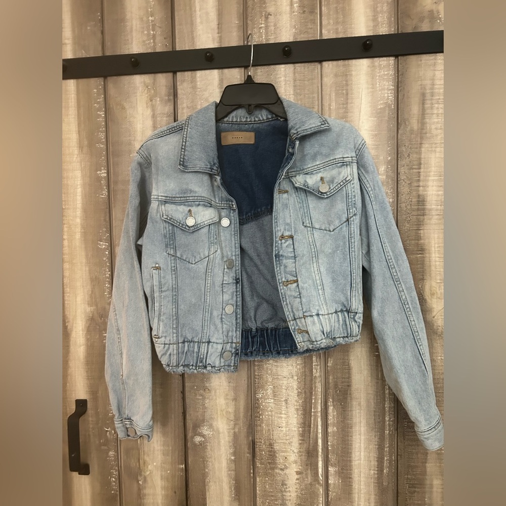 BLANKNYC Cropped Elastic Waist Denim Bomber Trucker Jacket, XS - Picture 4 of 10